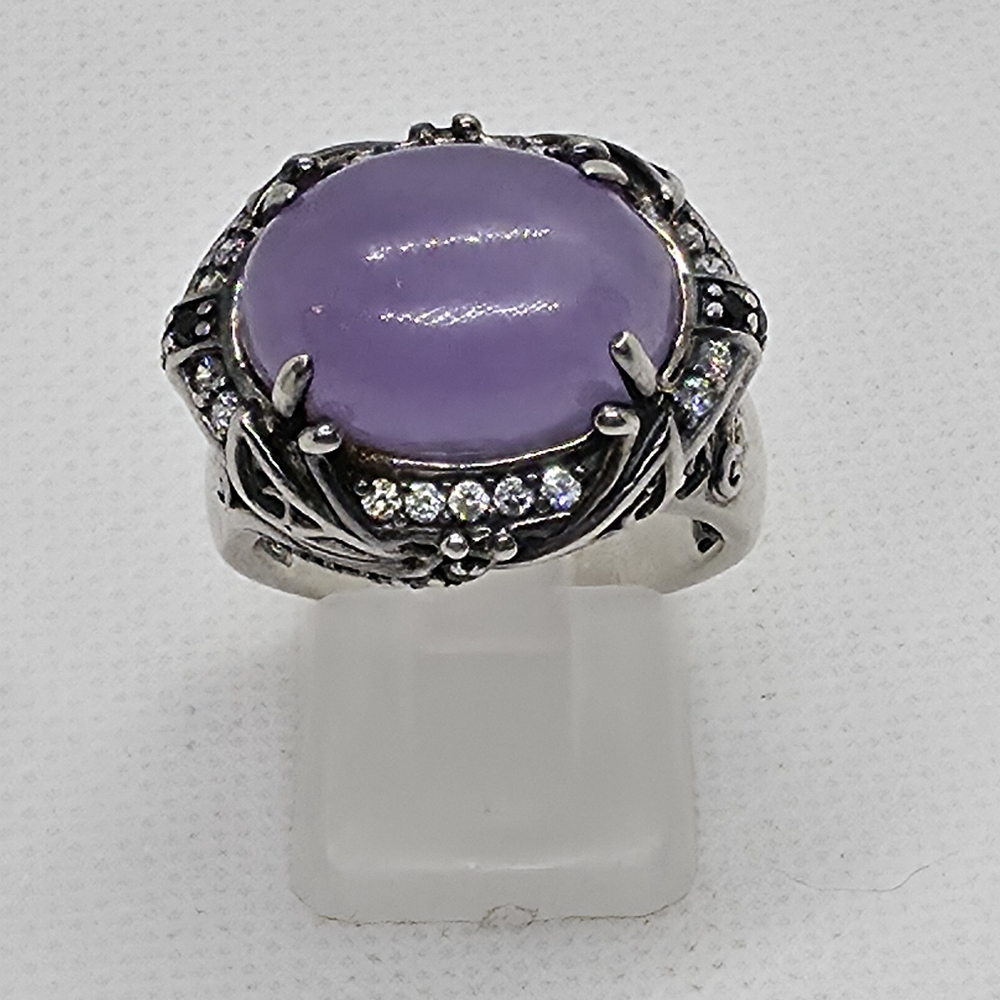 Host Pick EXTREMELY RARE Estate Designer Signed Lilac Jade, White Topaz Ring - Picture 6 of 9